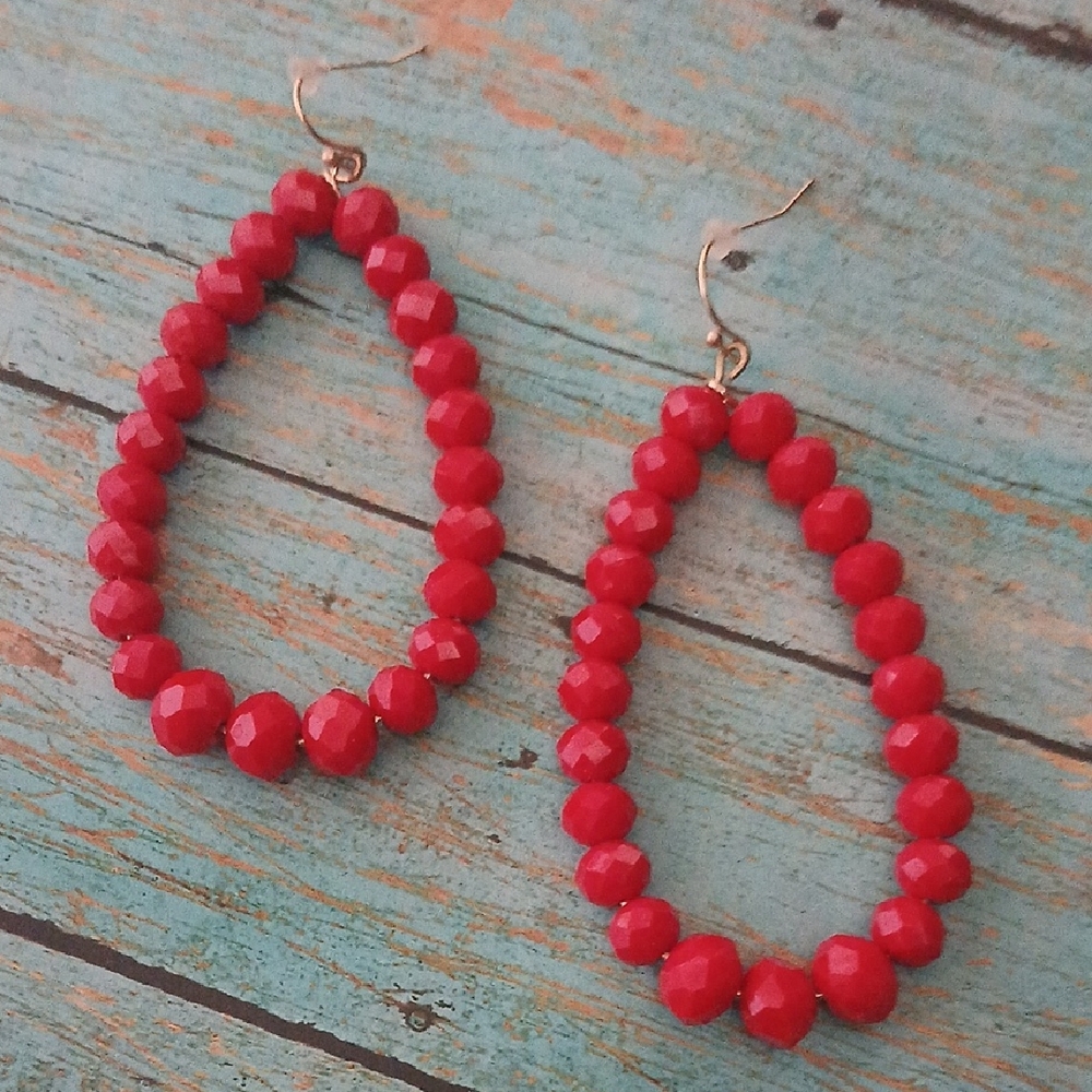 Red Glass Bead Teardrop Earrings